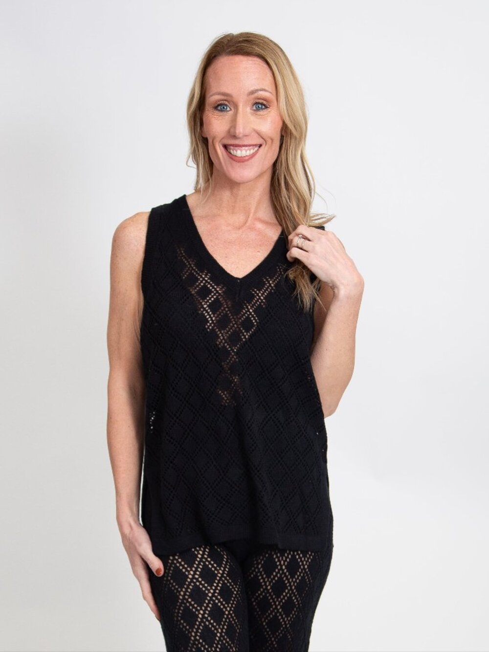 Crochet Knit Side Slit Tank